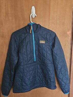 L.L. Bean Navy Quilted Half-Zip Down Pullover